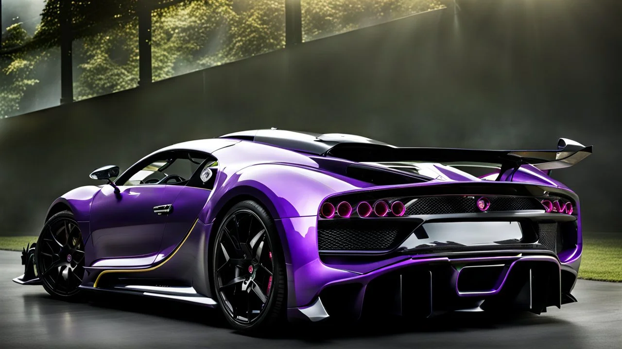 Super Evil purple and black Bugatti Centodieci merged with Hyper Sport, desktop wallpaper, 4K, Cinematic, rear view