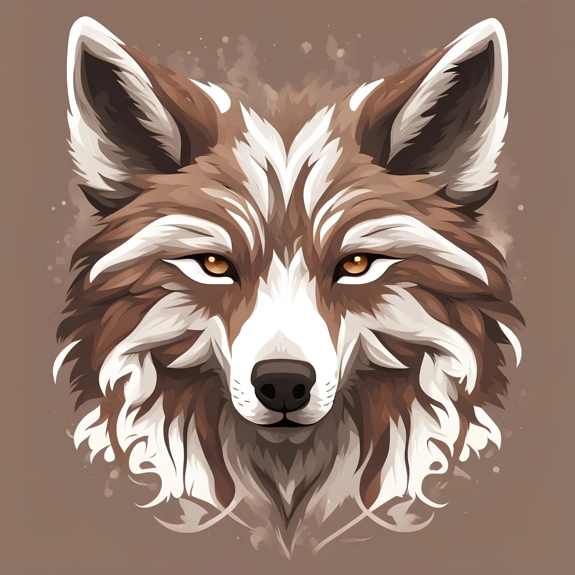 Wolf with brown and white palette in antlered art style