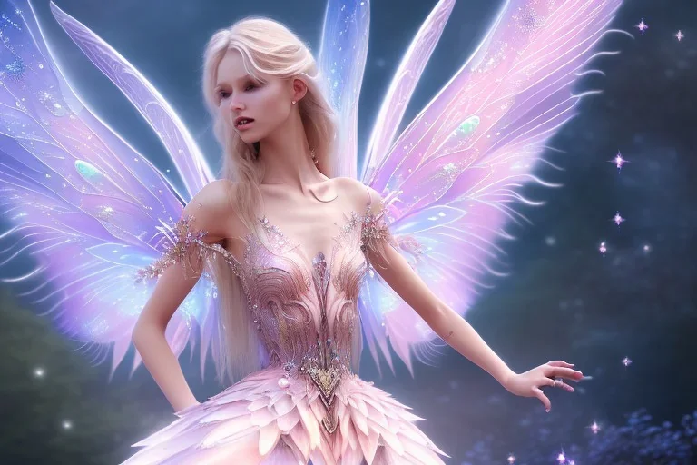 beautiful fairy very etheric , delicate colors, trasnparent wings, ultra sharp focus, 8k