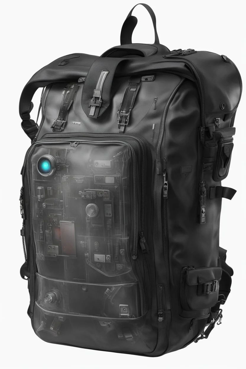 Robot, back pack, transparent, sci fi, punk, color