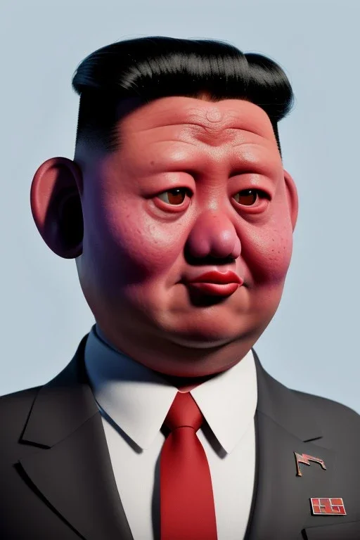 Waist up muppet Portrait, Kim Jong-un muppet doll, black suit, photo studio, red background, unreal engine 5, concept art, art station, god lights, ray tracing, RTX, lumen lighting, ultra detail, volumetric lighting, 3d.