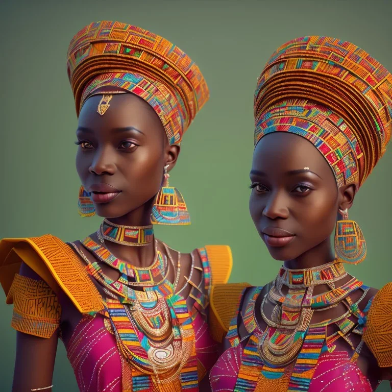 kente african bride model, full body, cinema 4d, octane render, high detail