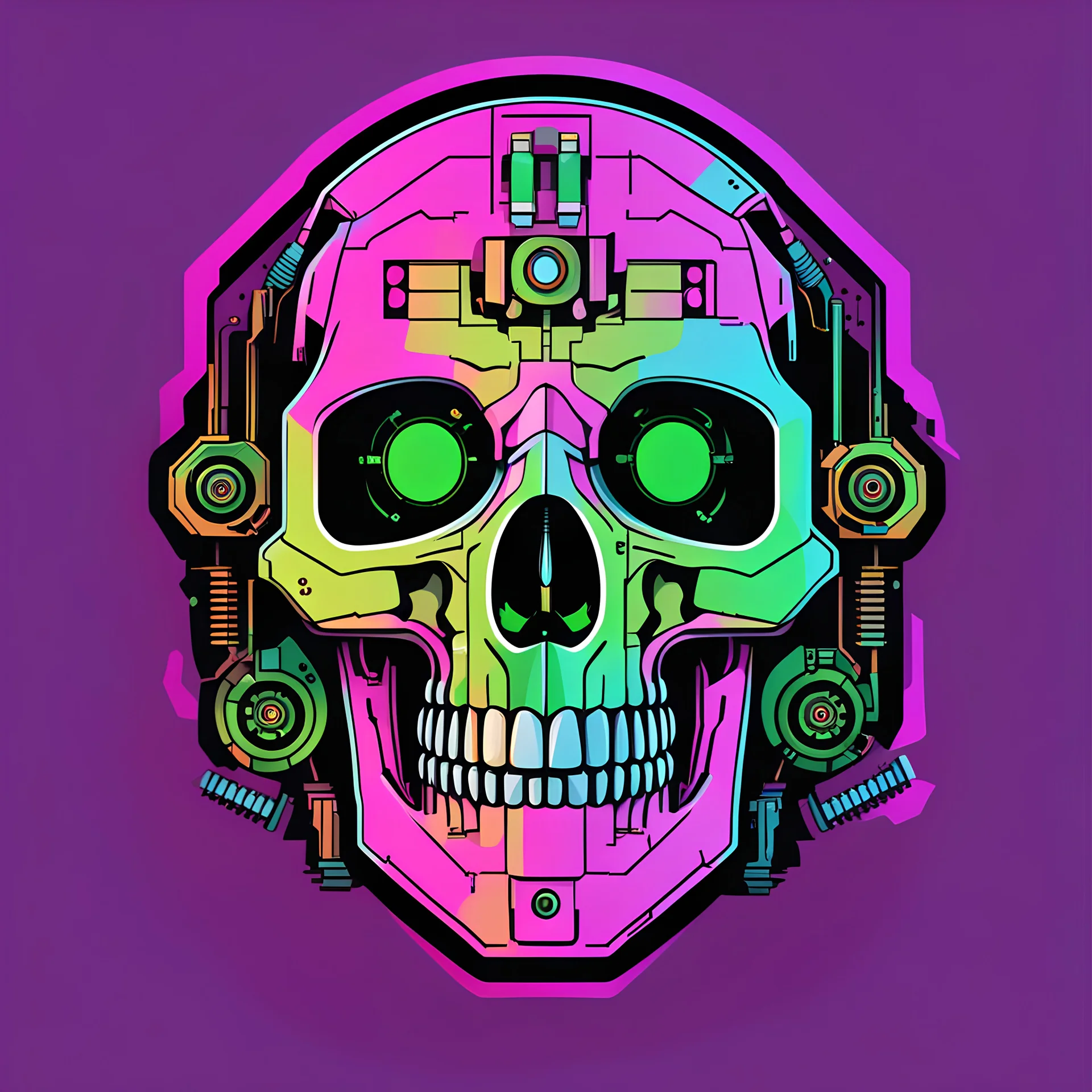 FLAT VECTOR LAYERED IMAGE OF CYBERNETIC SKULL PARTS IN A SCHEMATIC