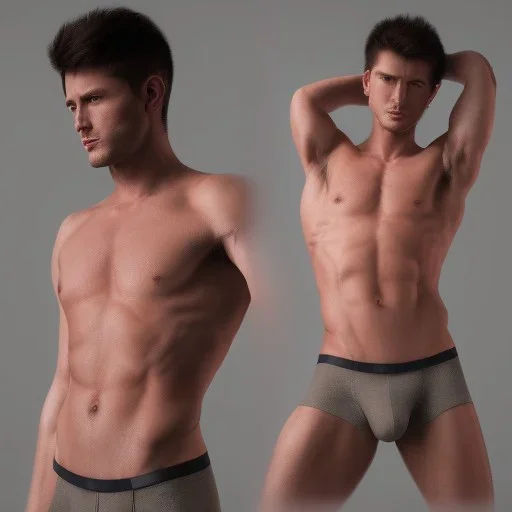 A male underwear model, hyper realism