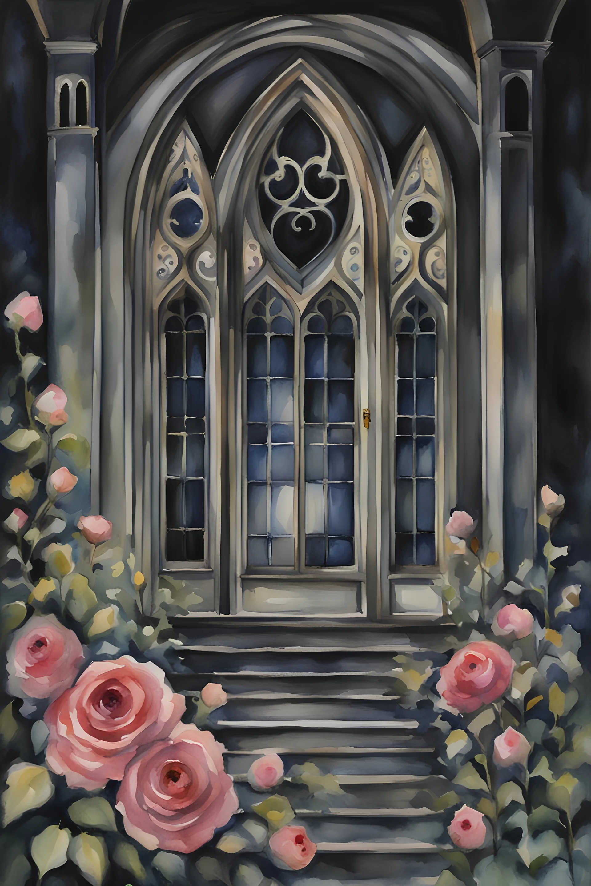 night, flowers, gothic influence, watercolor paintings