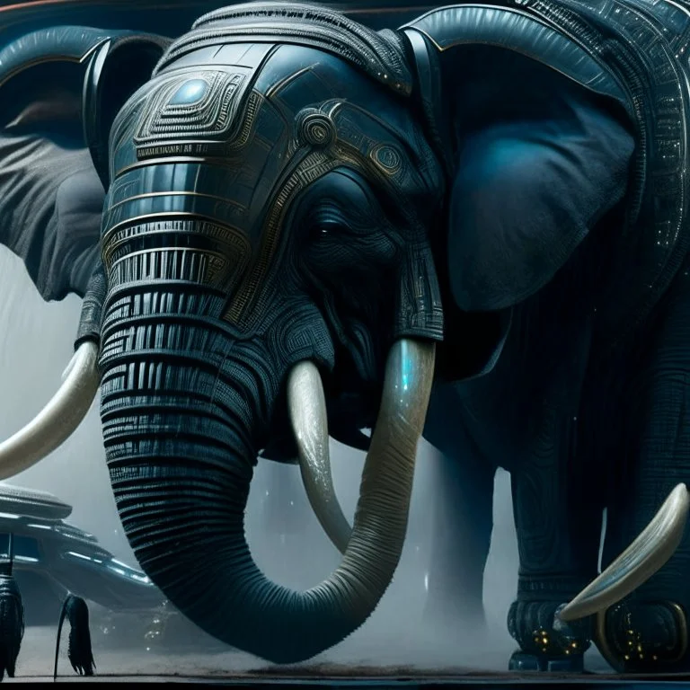 xenomorph elephant hybrid, photorealism, movie screen capture, horror, sci-fi, retrofuturism,