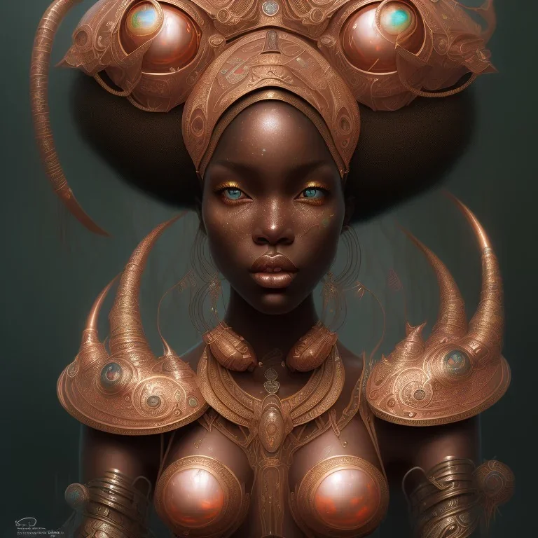 sango fantasy, fantasy magic, intricate, sharp focus, illustration, highly detailed, digital painting, concept art, matte, masterpiece head sexy view black African beauty black afro hair space lady copper carp skin African space night