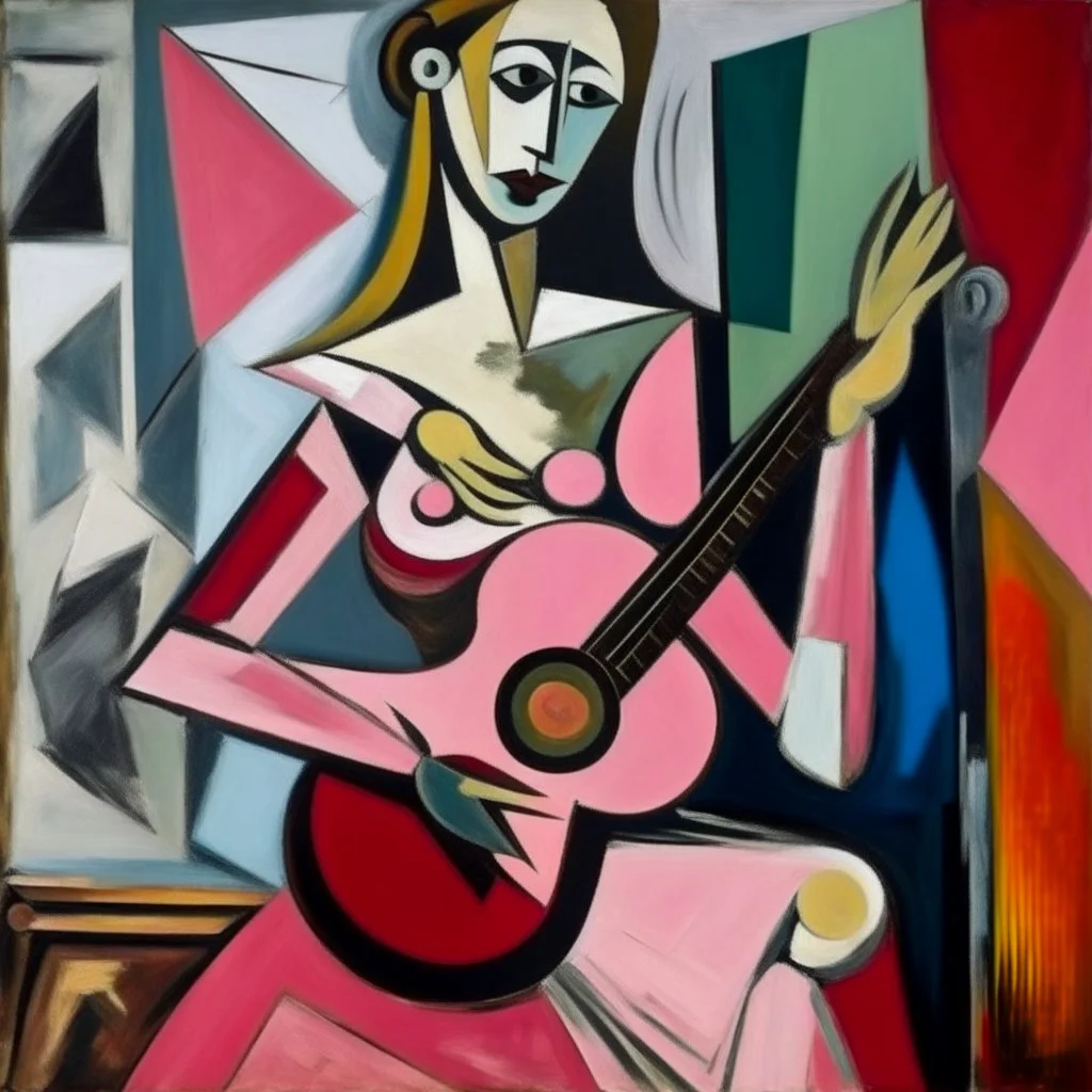 picasso Neoclassicism pink woman and guitar