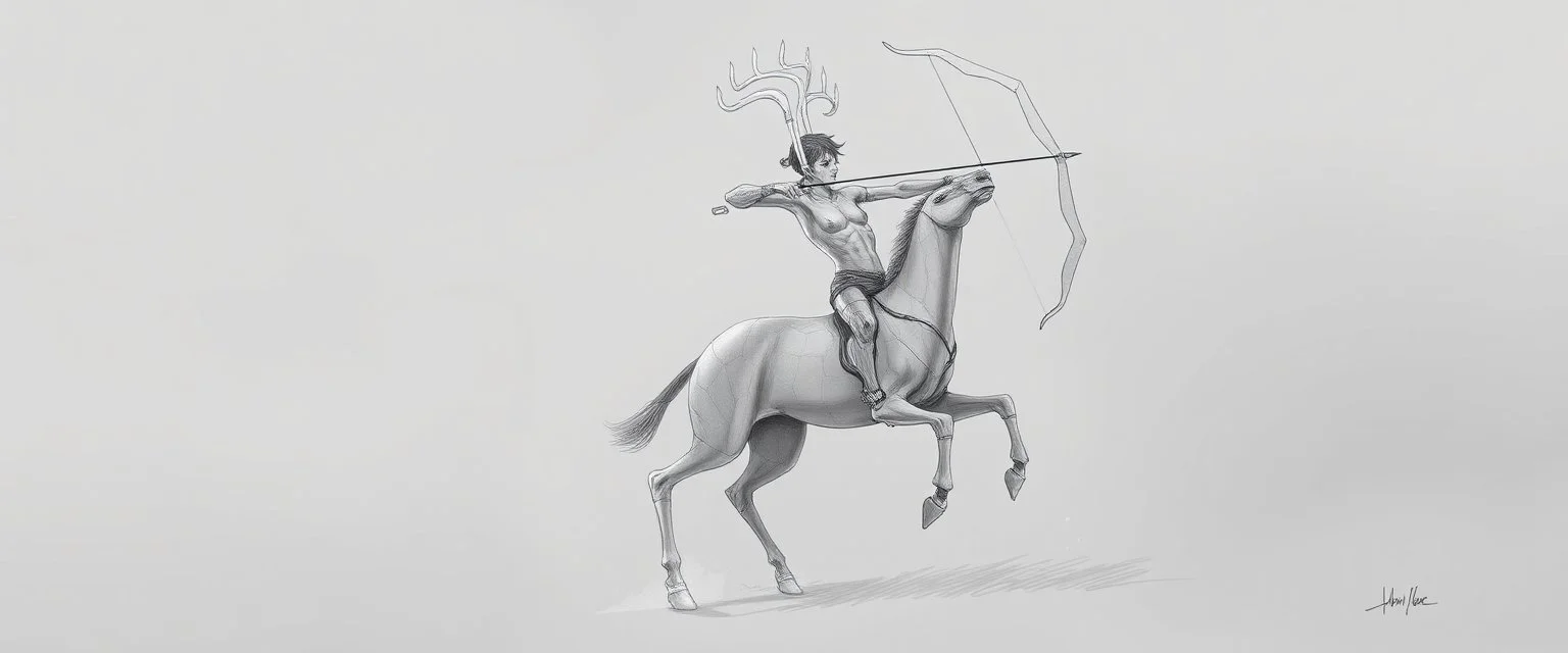 centaur bow man drawing, robotic limbs