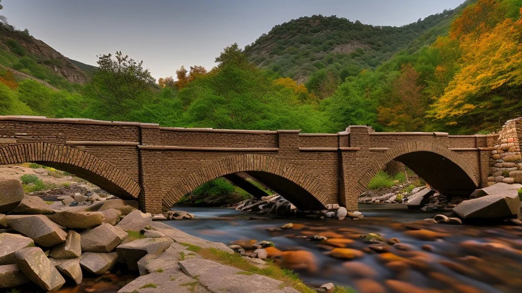 stone and brick bridge across a rocky ravine