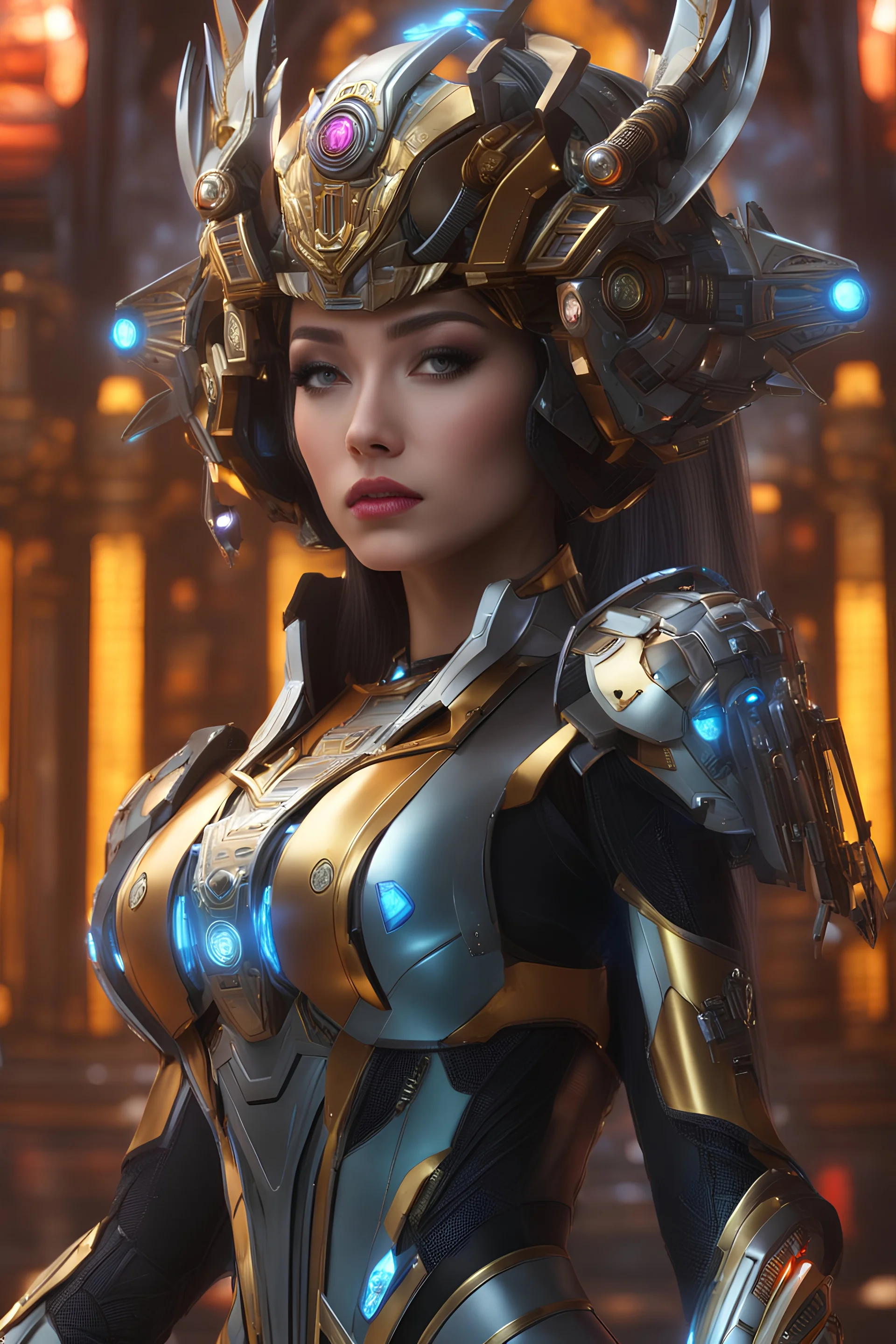 cyber robot woman ((masterpiece)), (beauty:1.3), iconic asp headpiece, UHD, 64K, hyperrealistic, vivid colors, , 8K resolution, throne room background with hieroglyphics, HDR depth, ultra detail, commanding regal aura, real photo