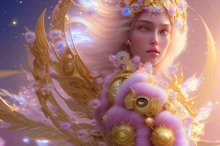 very beautiful cosmic crystal and gold subtle goddess in a galactic ambiance, transparent petals, delicate colors, in the foreground, full of details, smooth, bright sunshine，soft light atmosphere, light effect，vaporwave colorful, concept art, smooth, extremely sharp detail, finely tuned detail, ultra high definition, 8 k, unreal engine 5, ultra sharp focus