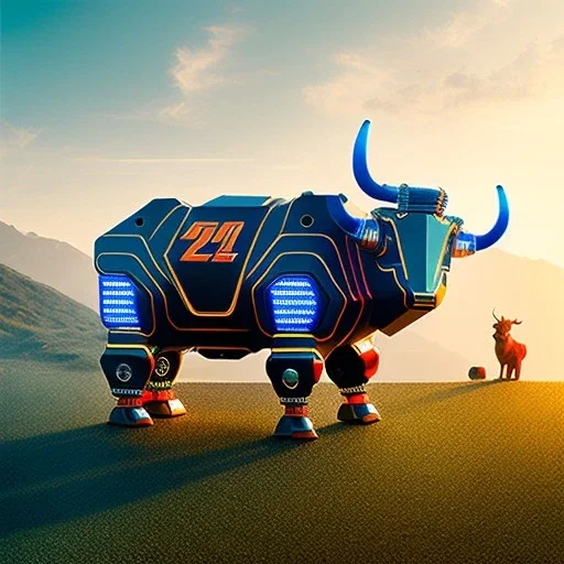 fullbody Drawing of 'Robot Bull',intricate detail,andrea bonelli,Kilian Eng,Ohrai,evan lee,Aleksandr Sidelnikov,KyuYong Eom,three quarters frontal aerial view,toned colors,16k