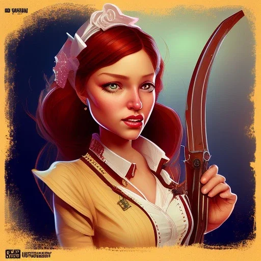 a Portrait of west Can-Can dencer girl character as a red dead redemption game character. style by Brian Kesinger