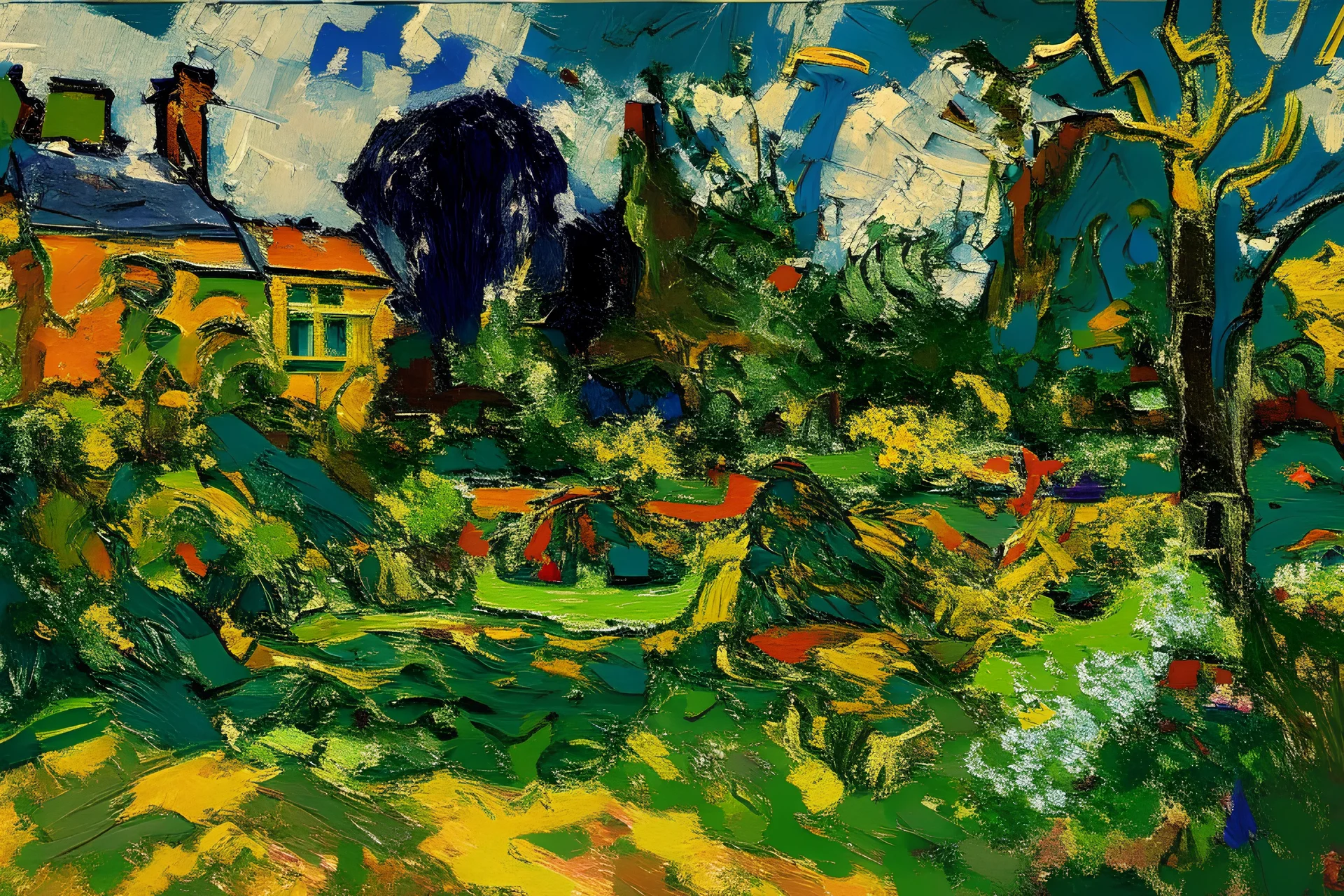 English garden in the style of frank auerbach