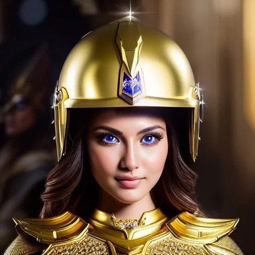 ultra detailed fullbody Portrait in oil on canvas of a beautiful busty woman with Saint Seya Gold Virgo armor with helmet,extremely detailed digital painting, extremely detailed face,crystal clear Big eyes, mystical colors ,perfectly centered image, perfect composition,rim light, beautiful lighting,8k, stunning scene,extremely sharp detail,finely tuned detail, ultra high definition raytracing, in the style of robert e howard and pablo oliveira and Ken Kelley and Ohrai Noriyoshi and Simon Bisle