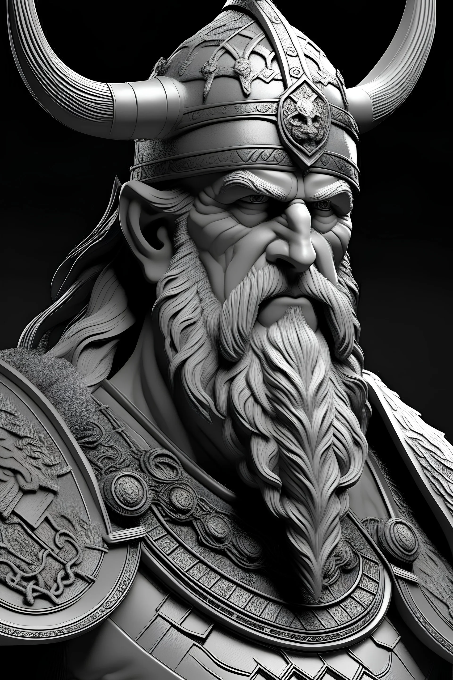 grey and white viking in hyper realistic style cnc