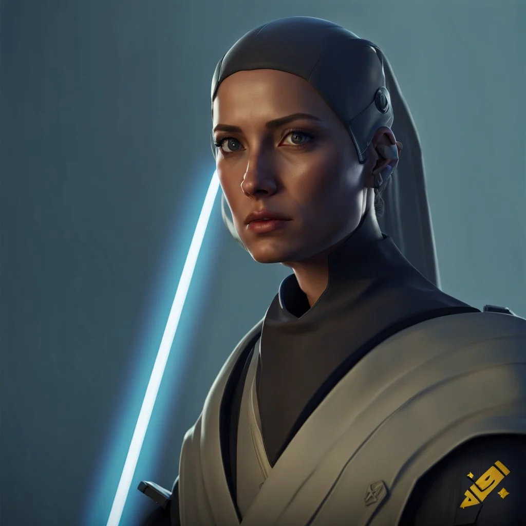 a bold and heroic bald male Corellian pilot in black and metallic grey First Order special forces gear meets a female Jedi Master in ancient, mystical temple, hyperdetailed, dynamic lighting, hyperdetailed background, 8k resolution, volumetric lighting, light skin, fully symmetric details