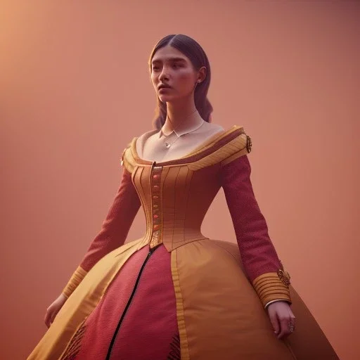 Full body, 3d render, Emma mackey, 1800's women style, 1800'hair style, 1800's women dress style, hyper realistic, octane render, unreal engine 5, 8k, palace background, uhd