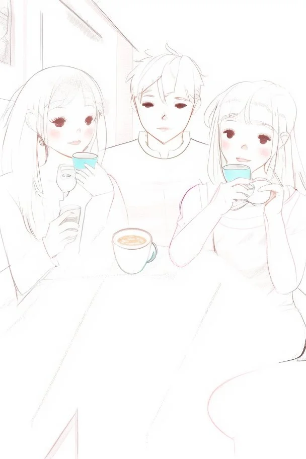 2 girl and 1 boy in cafe with color