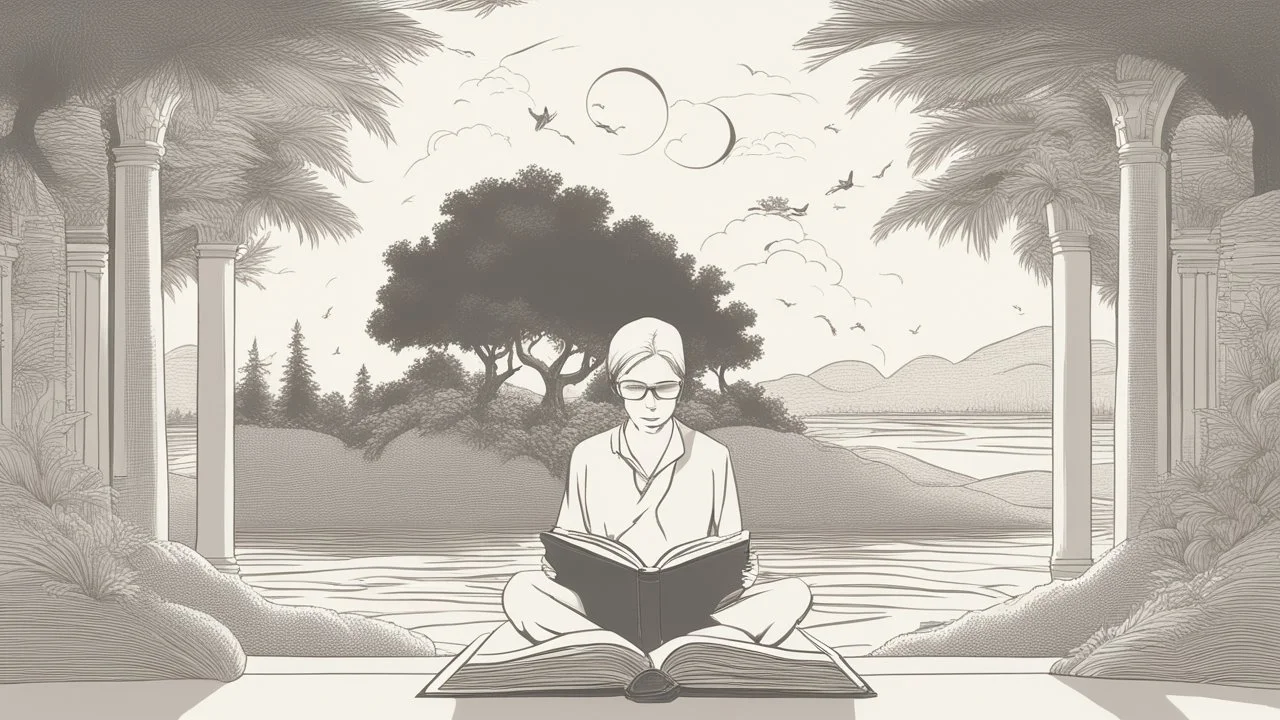 The image portrays an atmosphere of tranquility and focus, with an individual reading a book in a serene and comfortable setting. It reflects the spirit of self-improvement and personal growth, as the person appears engrossed in exploring inspiring content that contributes to their personal development and knowledge acquisition. The appropriate lighting and intricate details enhance a positive and motivating ambiance for learning and advancement.
