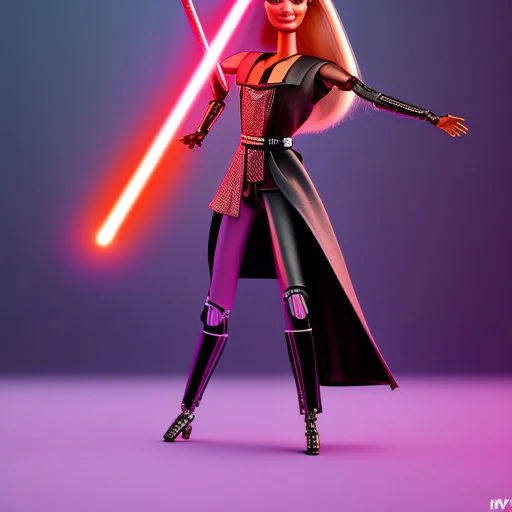 Barbie swordfighting with Darth Vader