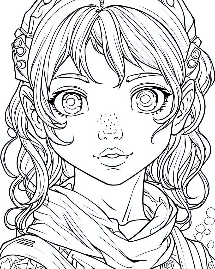 outline art for real frozen coloring page, Japanese manga style, cartoon style, cute face, white background sketch style, full body is a must, only use outline, clean line art, no shadow, bold outline