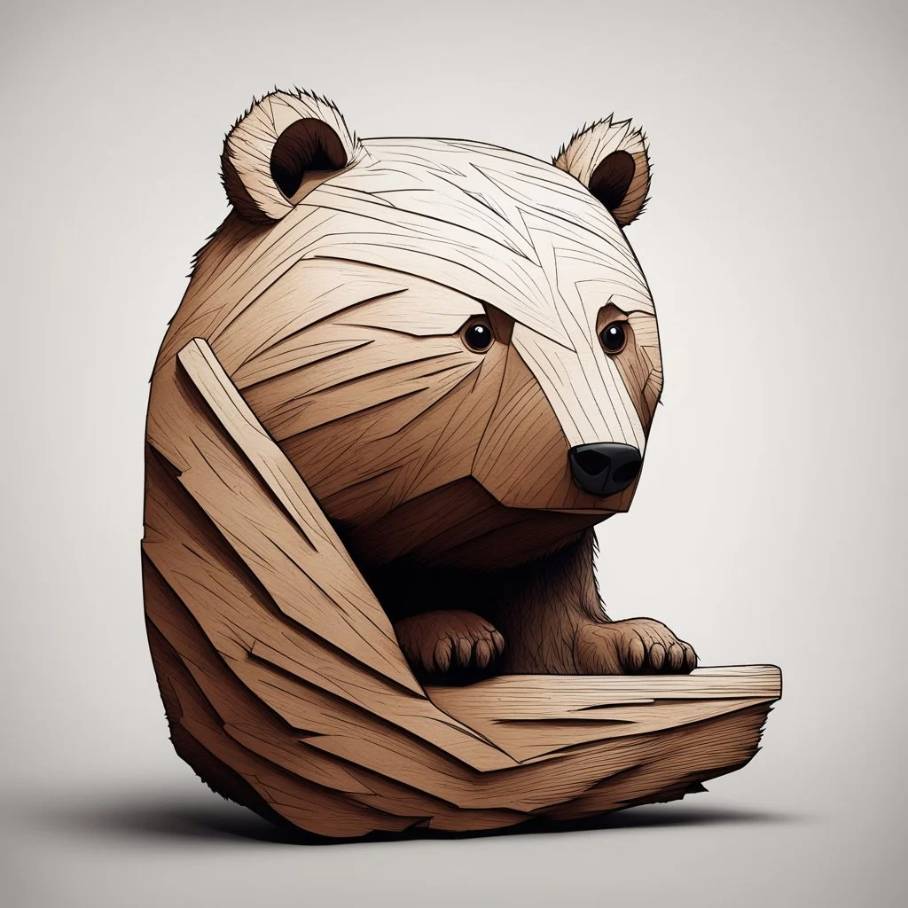 combine textured log with shape of a bear, graphic style, minimalistic,clean