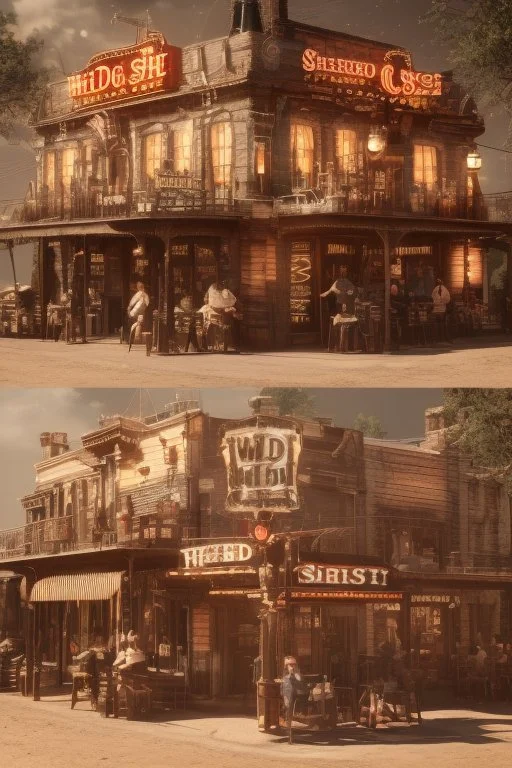 A (((vintage saloon bar wild west))) with classic design features and colorful accents, hinting at a nostalgic road trip atmosphere