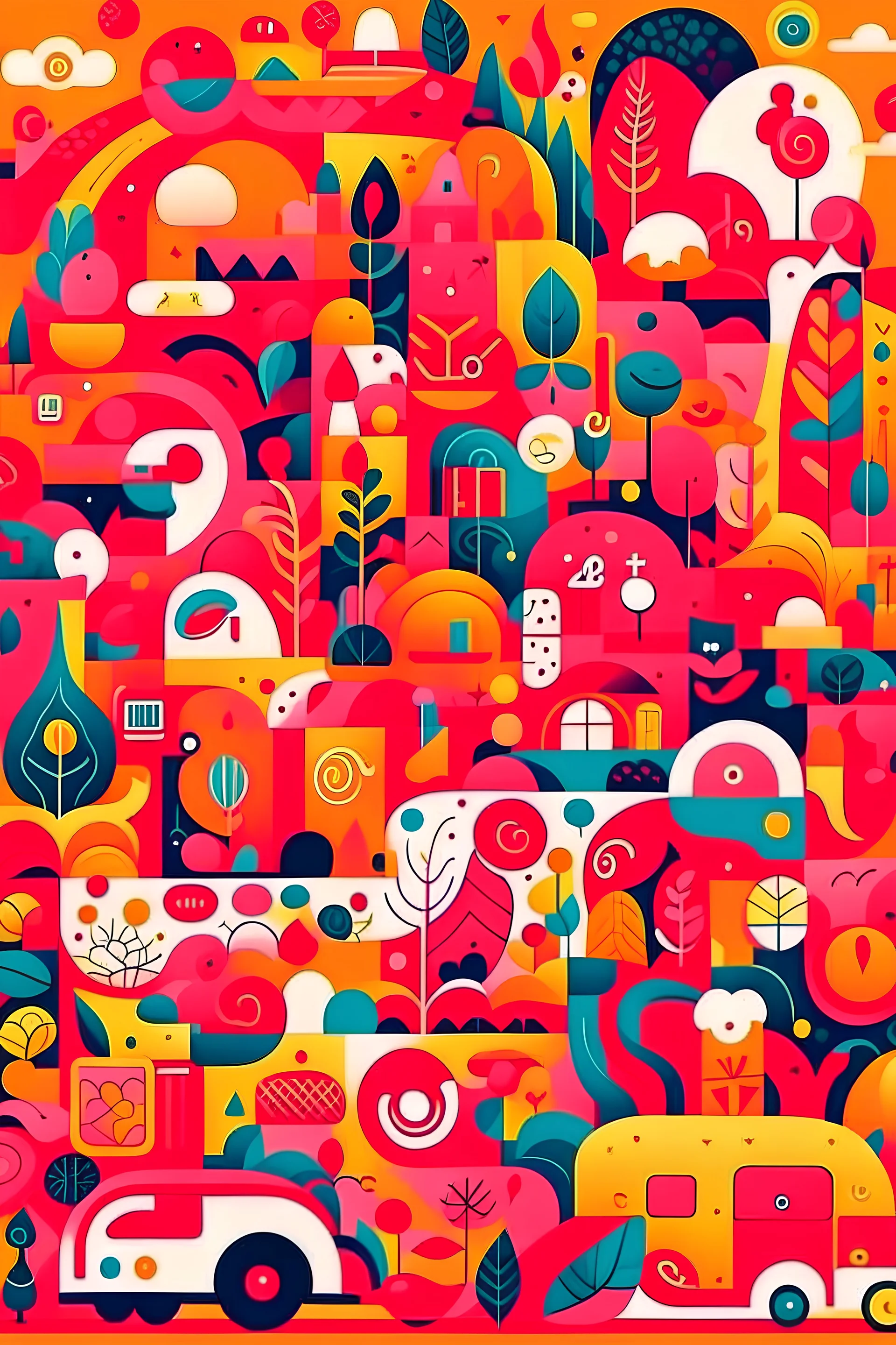 Create an illustration with random forms together. Like chumbak backgrounds