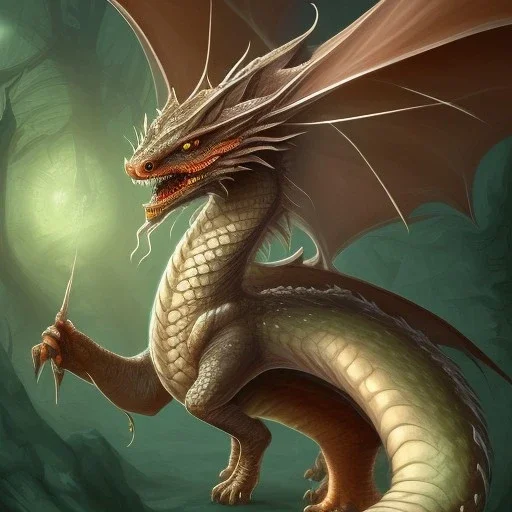 This dragon has no horns. Its neck is short; Its snout is vertically very tall, wide, very long, and rounded. Its teeth are bent outwards. It has rounded claws, fur, and wet scales. Its tail is very long and thin.