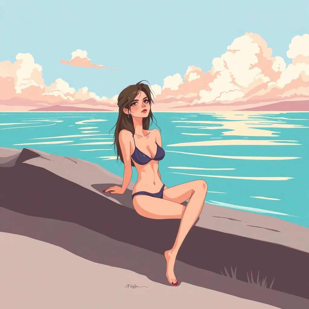 a pretty girl, skinny, relaxed, digital art, stylised