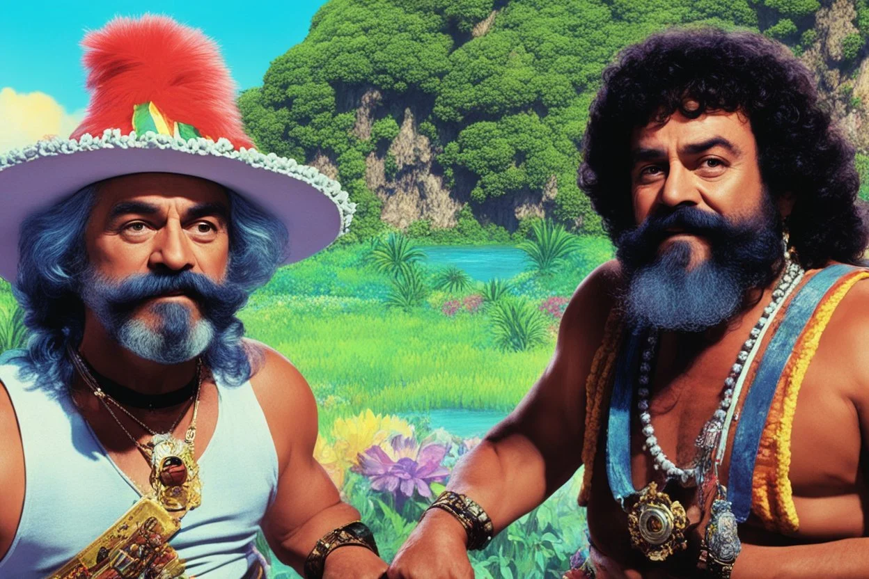 [glitched acid trip by Mil Mascaras] Cheech and Chong is bards in a heroic fantasy adventure