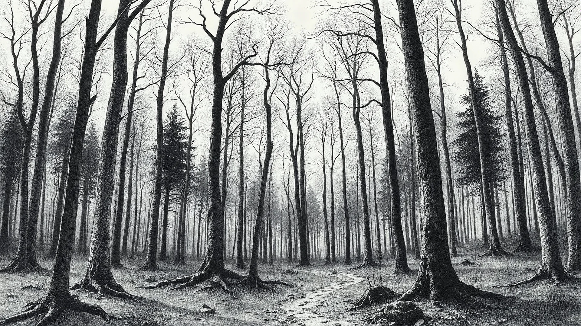 Białowieża Forest inspirado en el estilo de Giovanni Battista Bracelli, grabador y pintor, lápiz, retratos, extraño