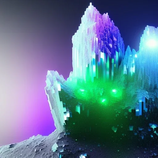 photograph of a (one massive colorful crystal:1.2) growing out of the rocky mountain, (focus on crystal:1.2), 4k, 8k, (highly detailed), ((landscape)),(translucent crystal:1.1), light going trough the crystal, bokeh, chromatic aberration, mountain view,