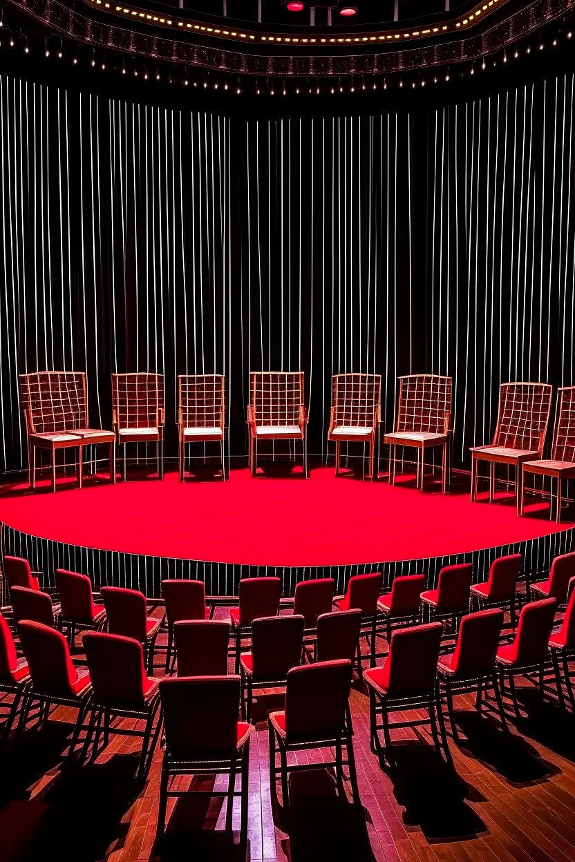 Theater for performing plays with chairs with movement between the chairs