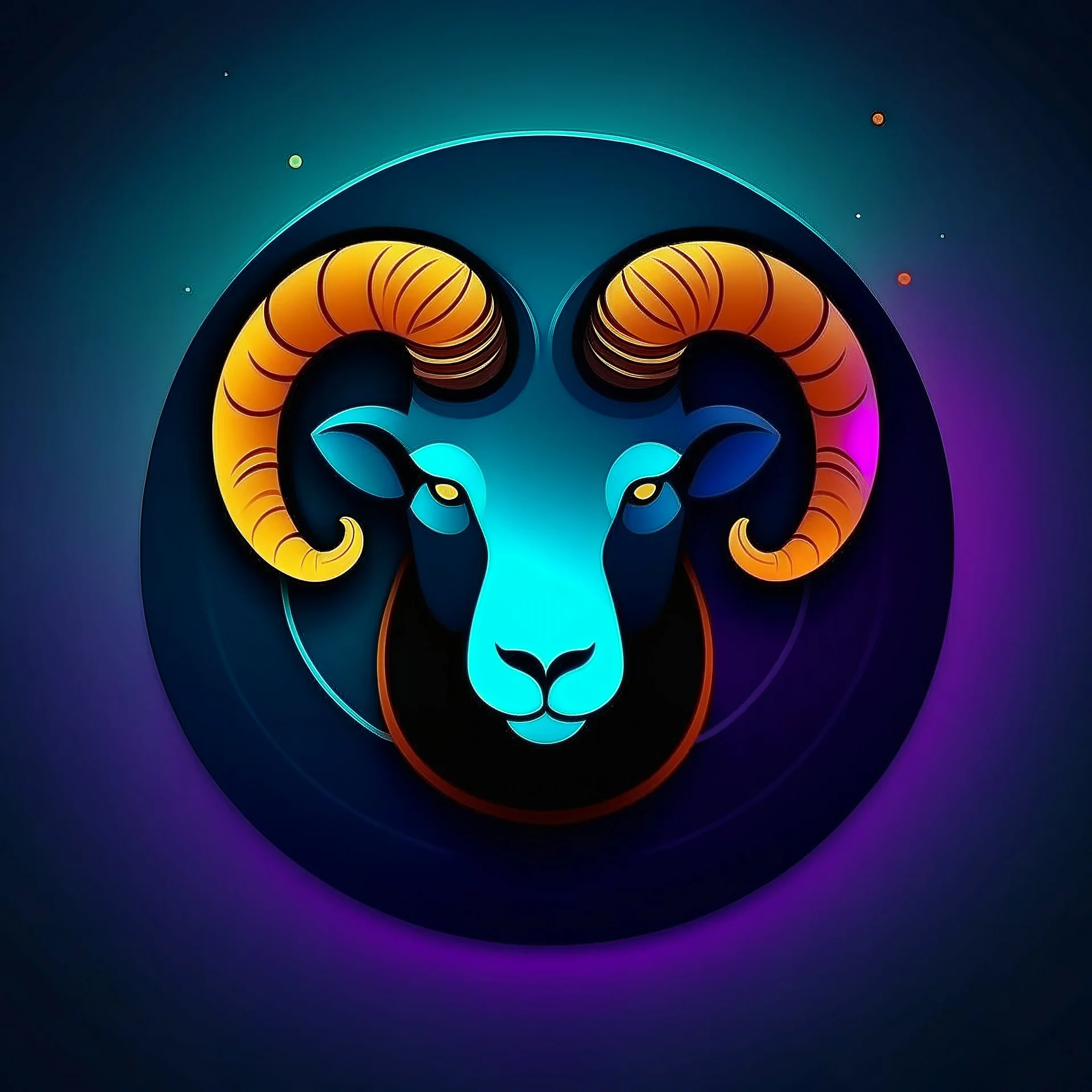 Create dark zodiac sign Aries in the circle and gradient background