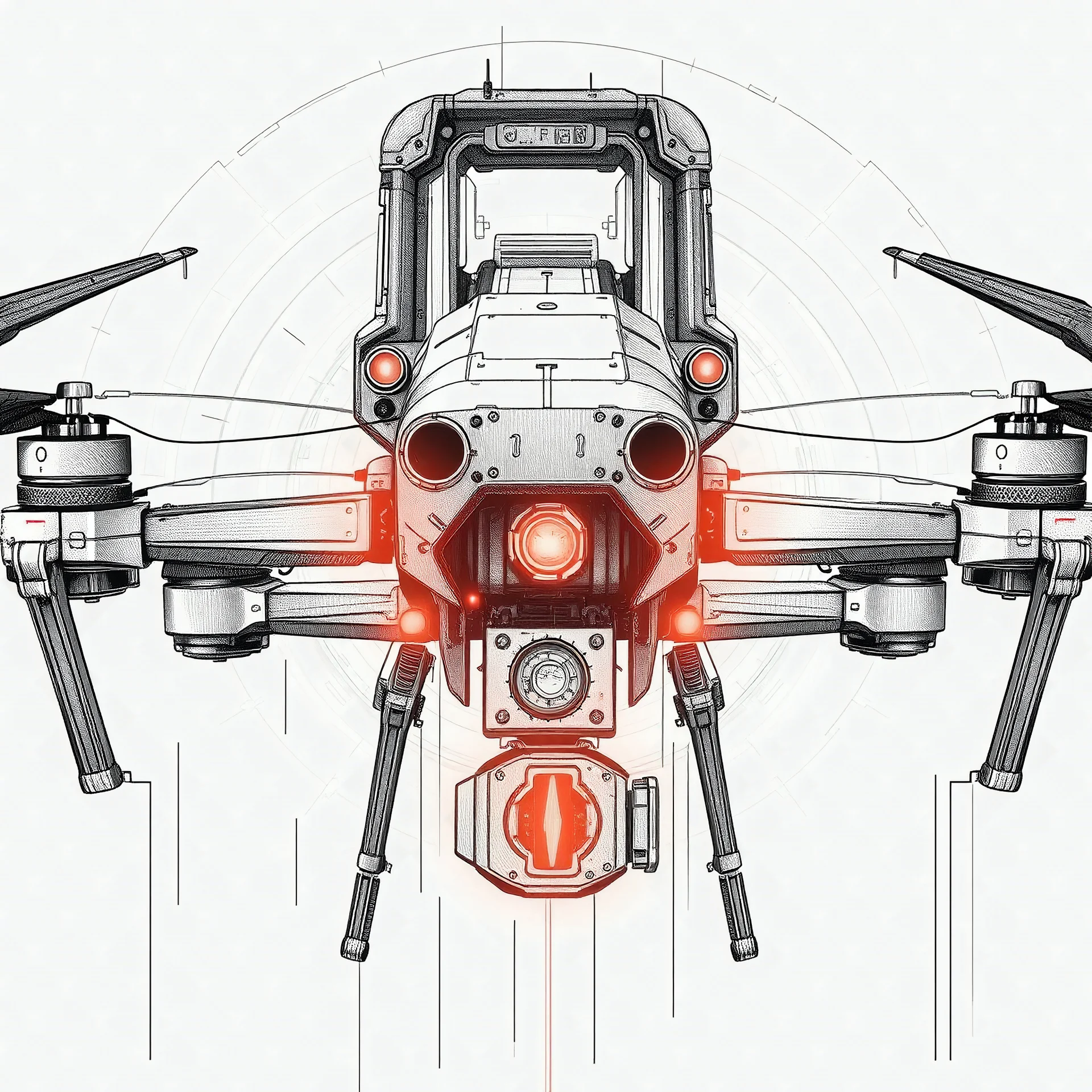 sci fi drone drawing facing in front with ai