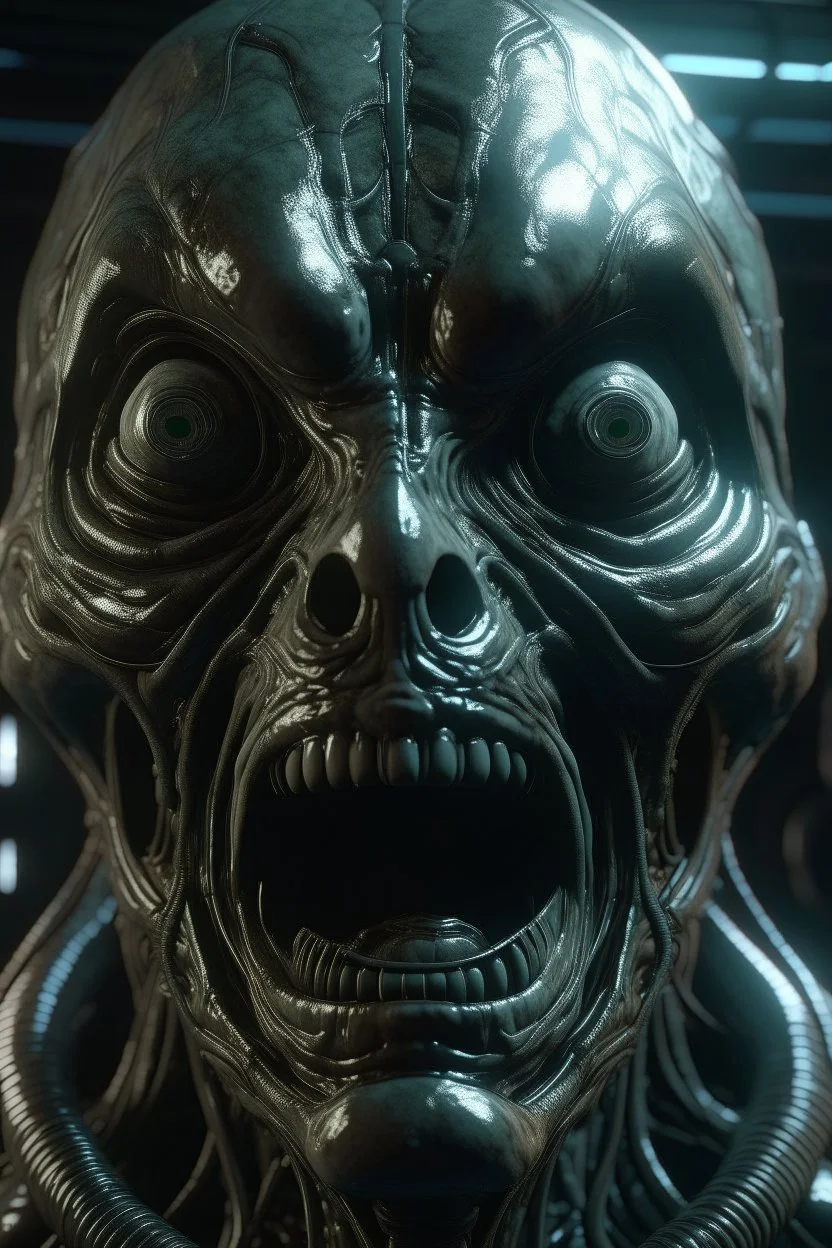 A space man , brutal face, tron, head, burn eyes, 8k, finely detailed, dark light, photo realistic, hr giger, cyberpunk, dangly things hanging from his face,award-winning, higher detail, photorealistic, horror, nightmare, insane graphics, perfect lighting in shadowing, image upscaling X 2,