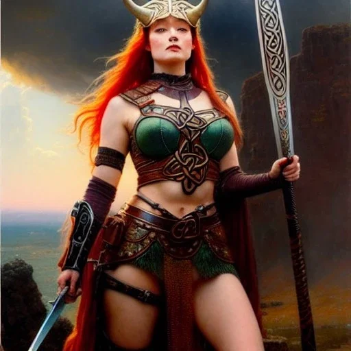 portrait 'beautiful Sexy busty Redhead Sif',Braids,horned helmet, celtic tattoed,painting by gaston bussiere, greg rutkowski, yoji shinkawa, yoshitaka amano, tsutomu nihei, donato giancola, tim hildebrandt, oil on canvas, cinematic composition, extreme detail,fit full head inside picture,32k