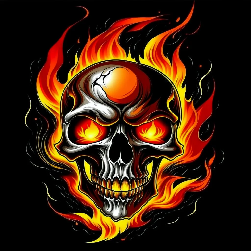 screaming skull with flame