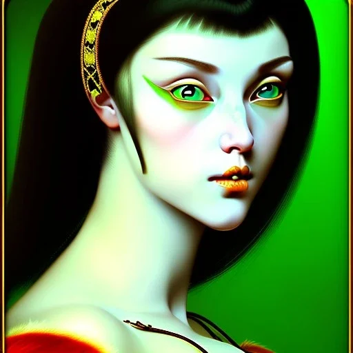 Portrait of Vampirella voloptuos beautiful green eyes 15th century lingerie by Jean Auguste Dominique Ingres 4k