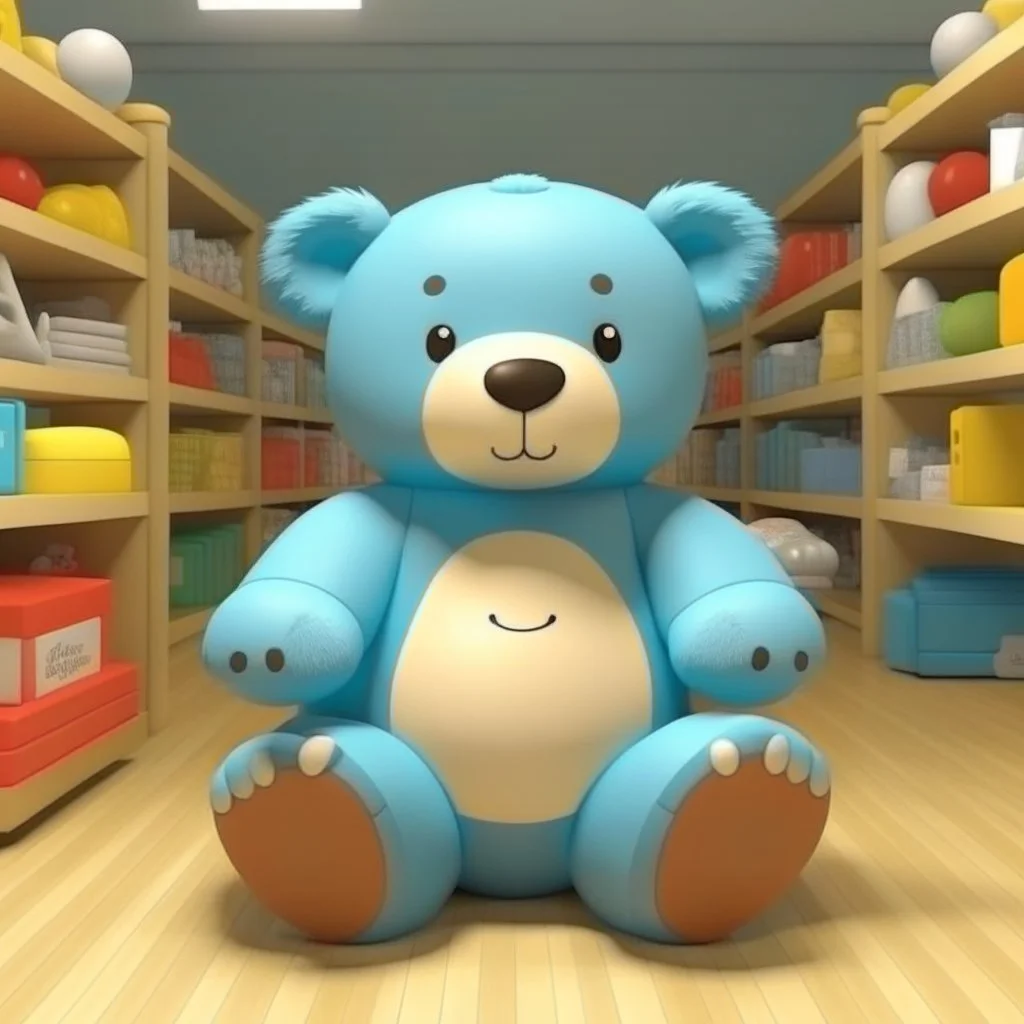 3d imge of big teddy sit on middle of baby shop or baby store