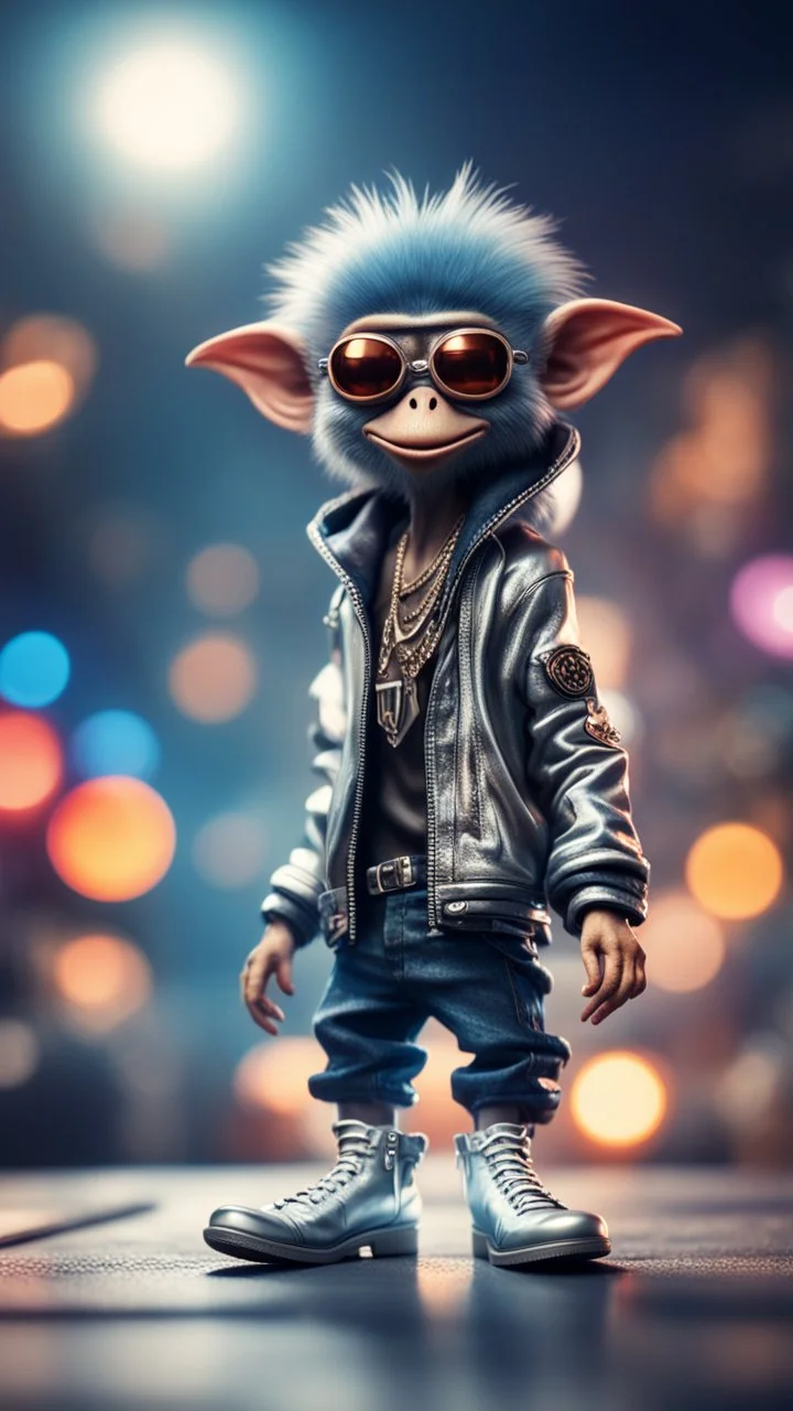 magazine cover, twisted rock star alien gremlin crow monkey rapper crew with silver boots as a pimp in heaven,bokeh like f/0.8, tilt-shift lens 8k, high detail, smooth render, down-light, unreal engine, prize winning