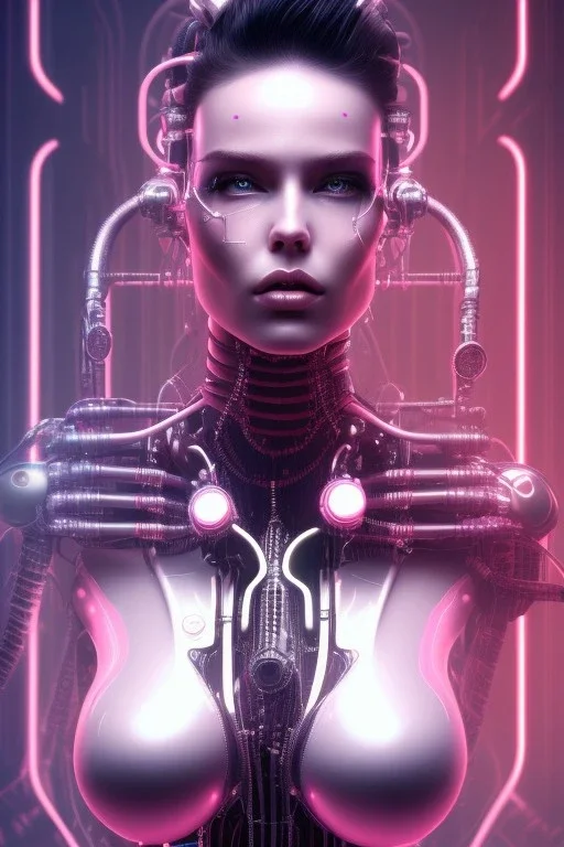 cyberpunk, pink latex body, women, body portrai, big boobs, highlight eyes perfect, skin, tron, cyborg, perfekt sexy, real, dream, hr giger