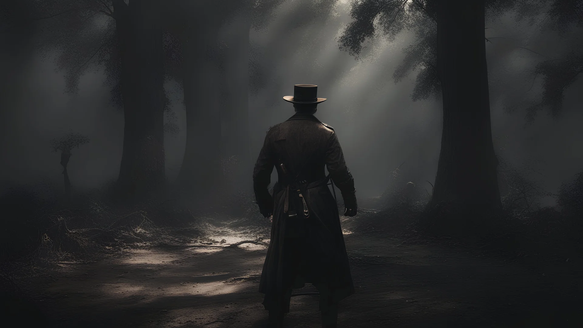 create a youtube thubnail for the game "Hunt: Showdown" , epic, awesome light, detailed