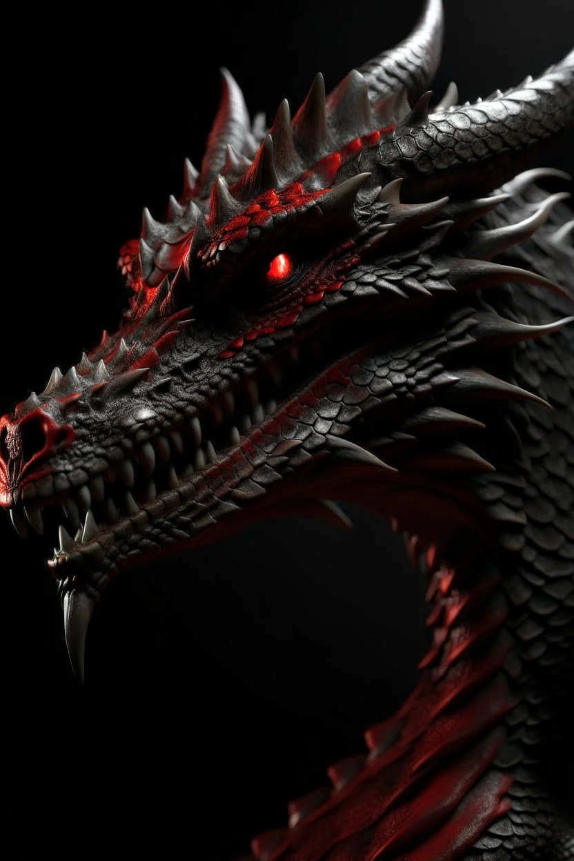 Ultra realistic photograph of dragon dark skin with red highlights dark fantasy