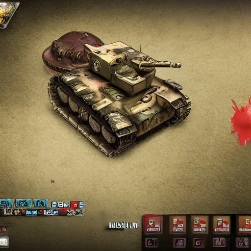 Killer, destroyed walls, blood, wrecked tank