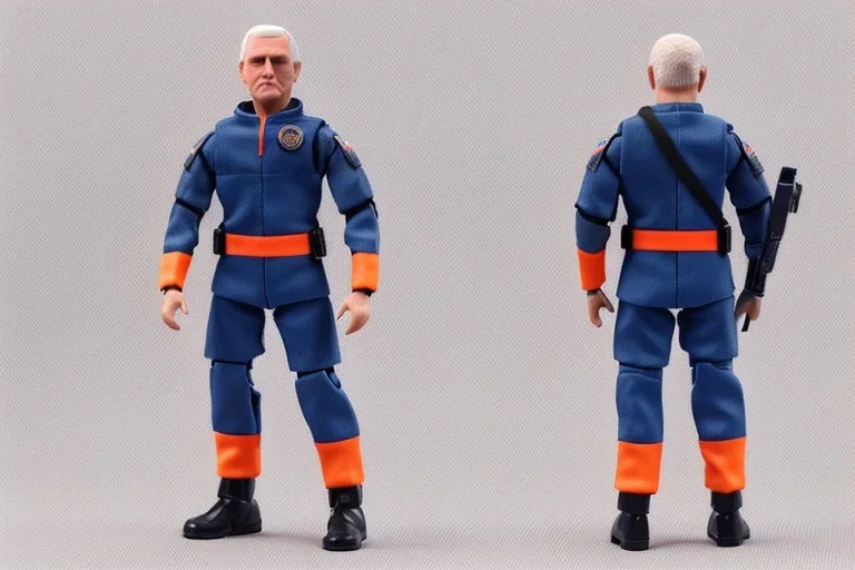 Mike pence g.i. joe toy figure With a Laser gun space force Blue fabric uniform, fluorescent orange, black Moonboots