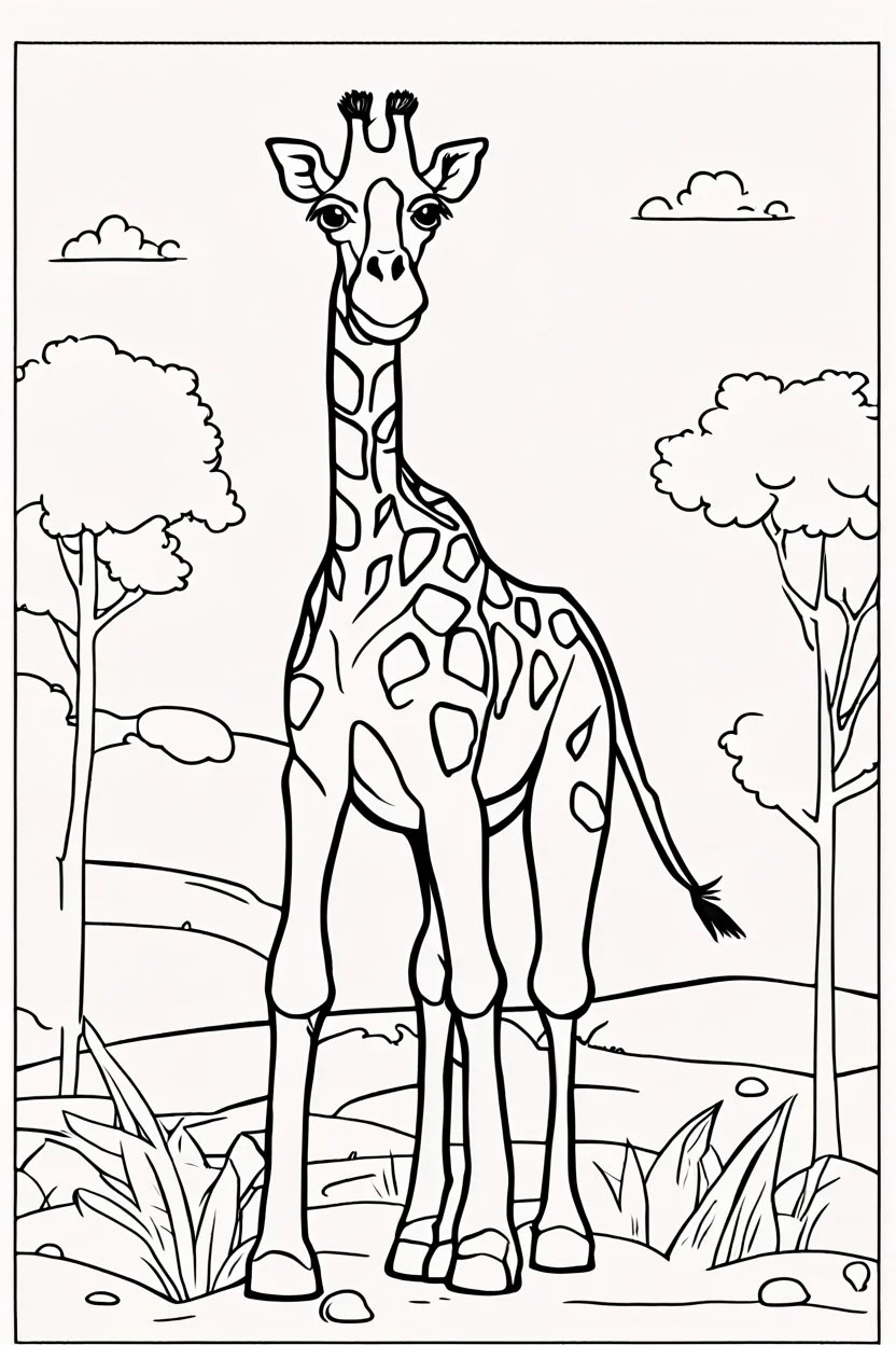 coloring page for kids, GIRRAFE, thick outline, low details, no shading, no color